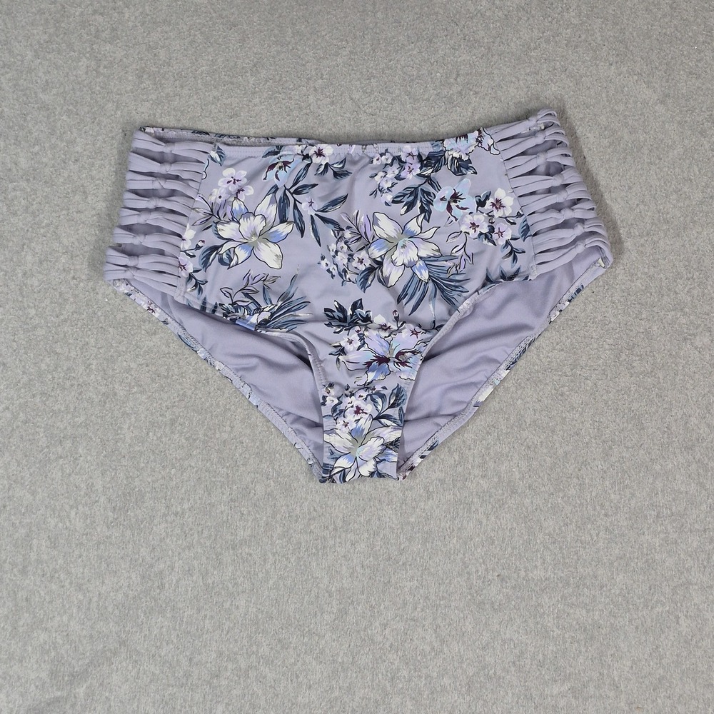 Ambrielle Women Swimwear XL Lavender Floral Ruched Bottoms High Waist